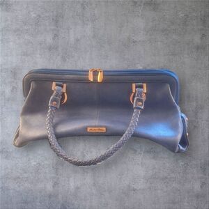 La Gioe Di Toscana By Shannon Gioe Blue Leather Handbag with Braided Handles